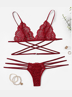 Women's Strappy Bra and Thong Set - Beautiful Lace Trim